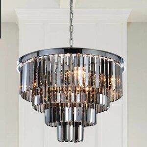 Luxe Chrome Smoke Crystal Modern Contemporary Chandelier Pendant Ceiling Light